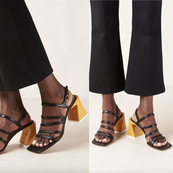 ALOHAS NWOT Aubrey Strappy Yellow Block Heel Square Toe Sandal Size 37/6.5 - Picture 2 of 16